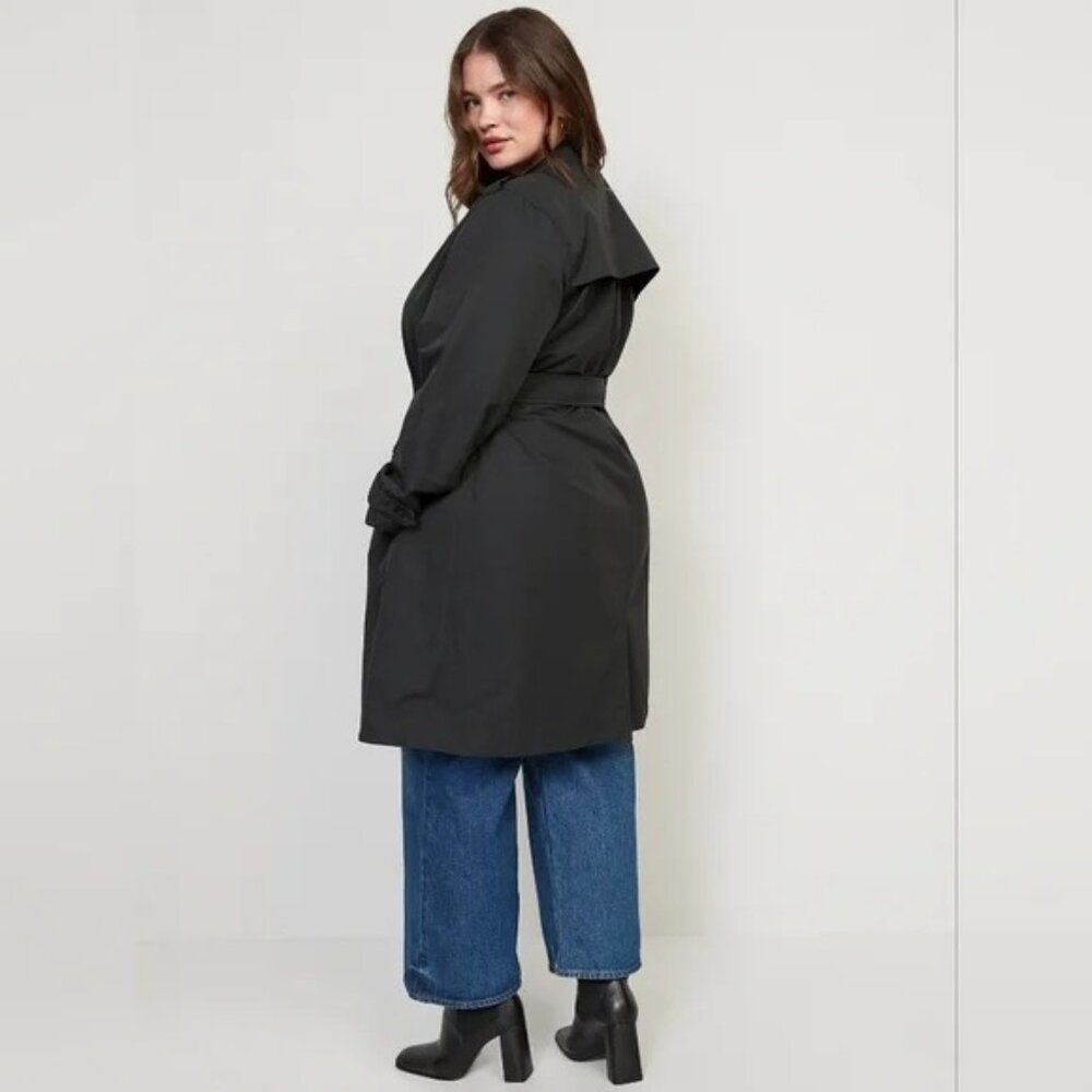 Old Navy Petite XL Water Resistant Tie Belt Trench Coat Panther Dark Gray - Picture 2 of 10